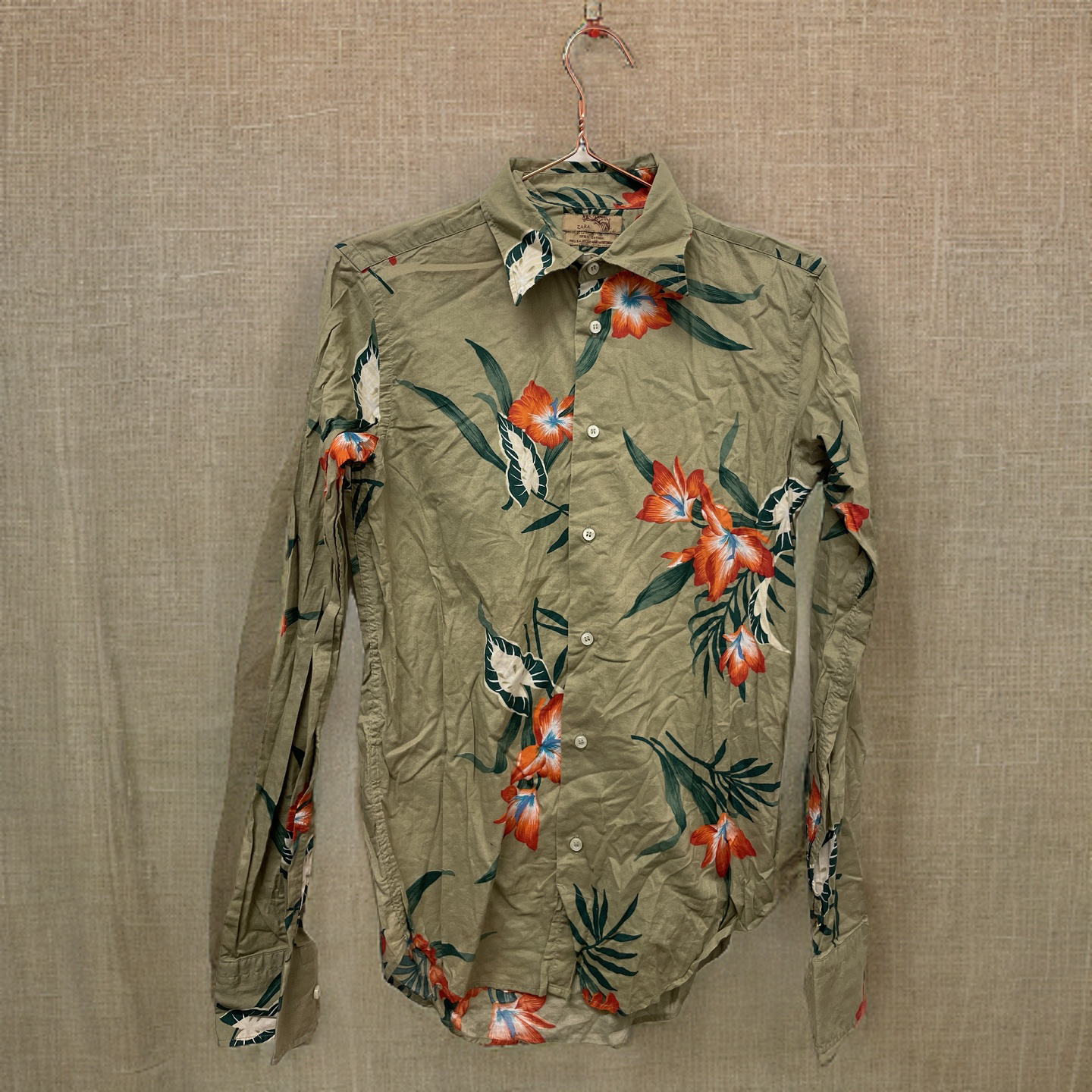 Rubynee  Vintage y2k mens green floral patterned zara shirt
