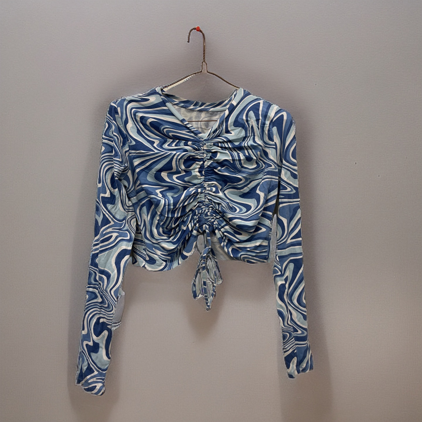Rubynee Vintage y2k womens blue patterned crop top