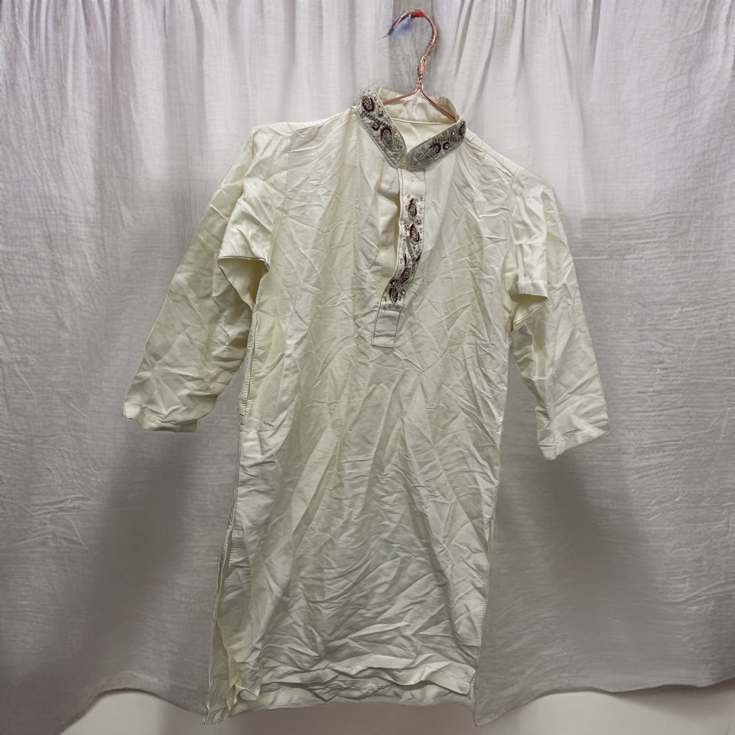 Rubynee Vintage y2k Men's Traditional Silk Kurta cream Shirt size S