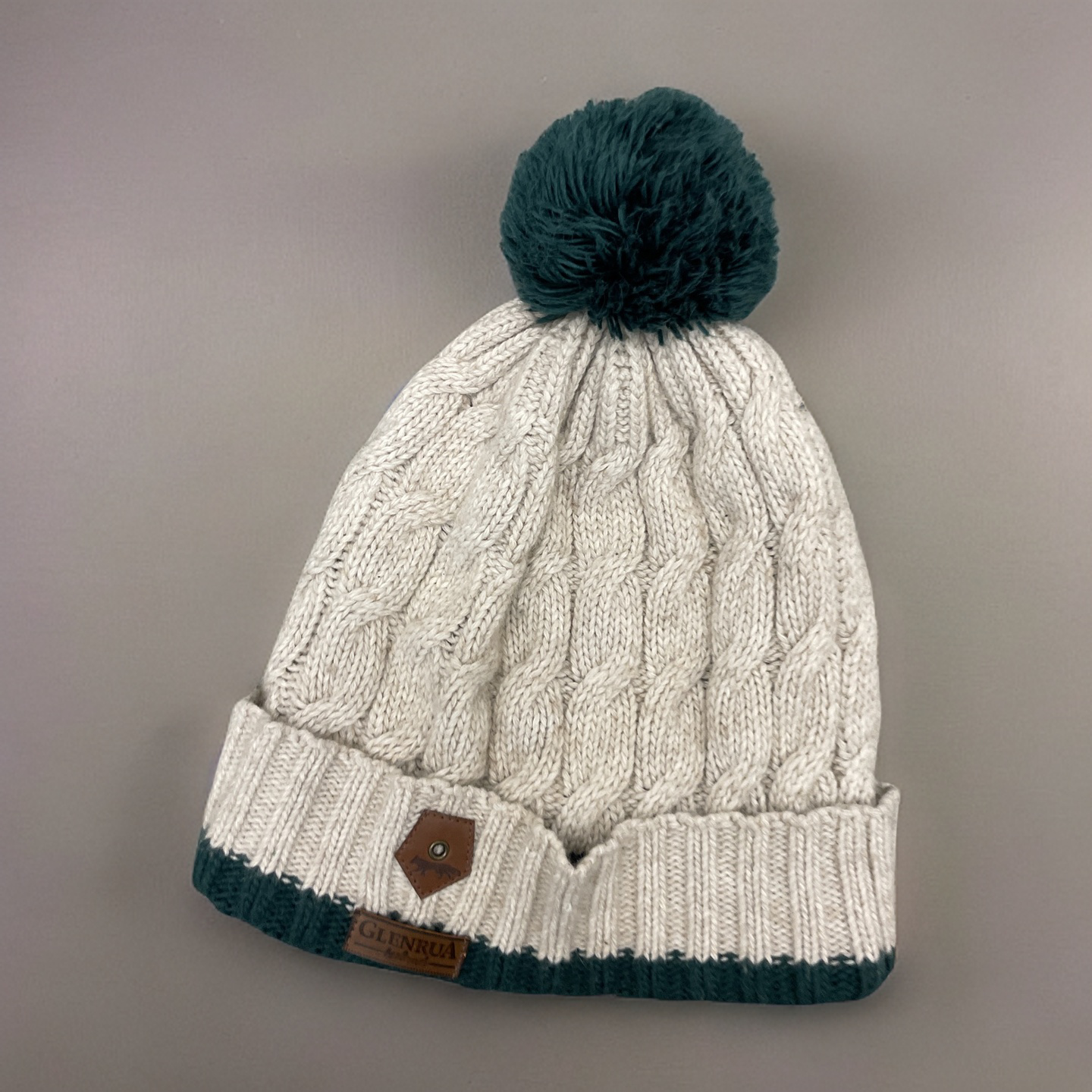 Rubynee Vintage y2k Acrylic Cream Beanie cap lined with Glentua crest