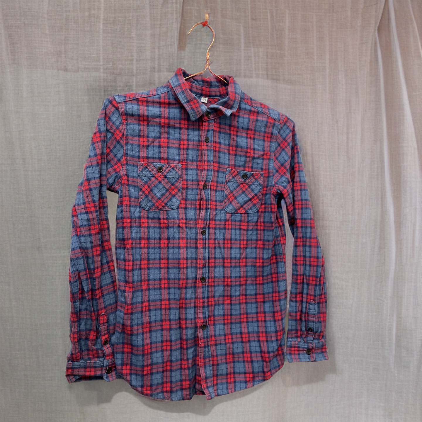 Rubynee  Vintage y2k red and blue mens checkered long sleeve shirt size S