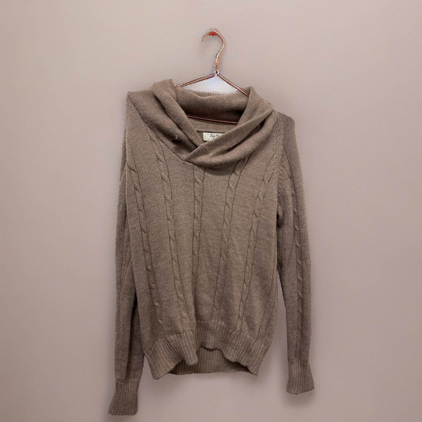 Rubynee Vintage y2k Chunky Cable Cow Neck cream jumper