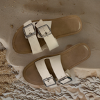 Vintage Women Double Buckles Summer Casual white slippers us 6