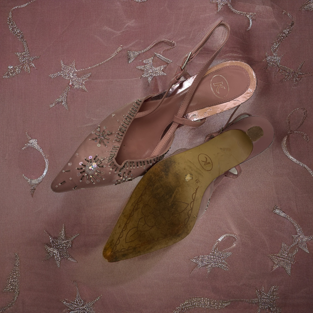 Vintage pink party shoe rhinestone beaded size uk 5.5