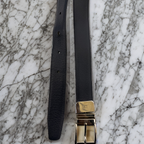 Vintage black genuine leather mens square buckle belt size m