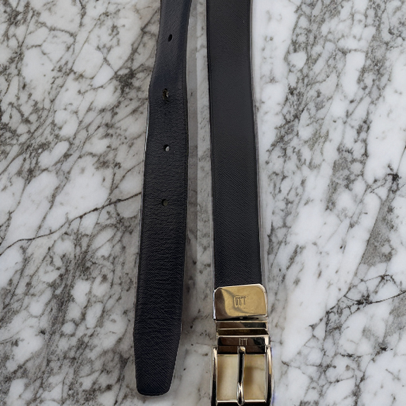 Vintage black genuine leather mens square buckle belt size m