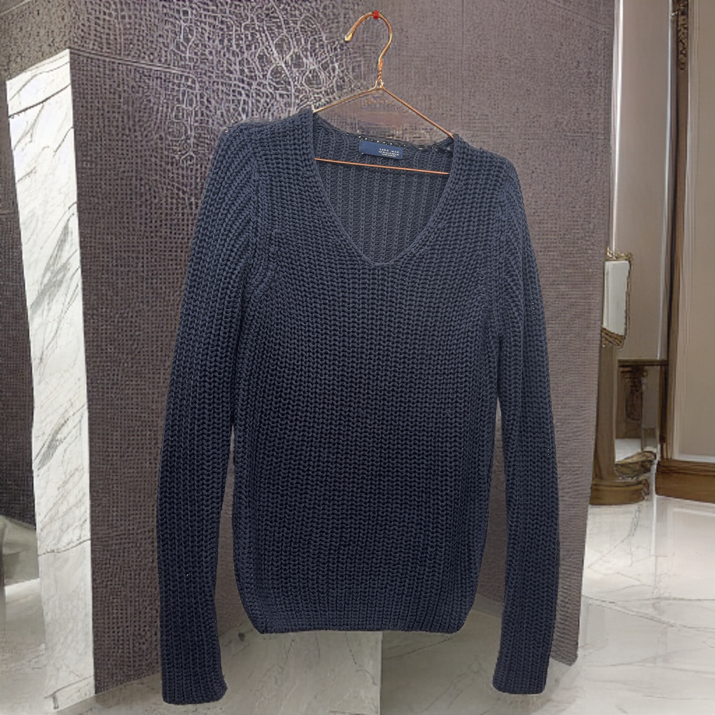 Rubynee Vintage y2k Zara Knitted Blue V-Neck Sweater