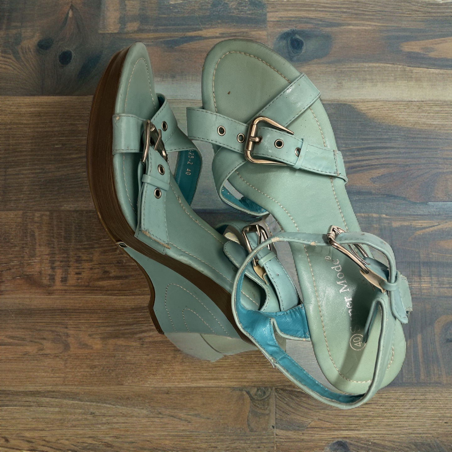 vintage super mod women strappy flip blue sandal size 40