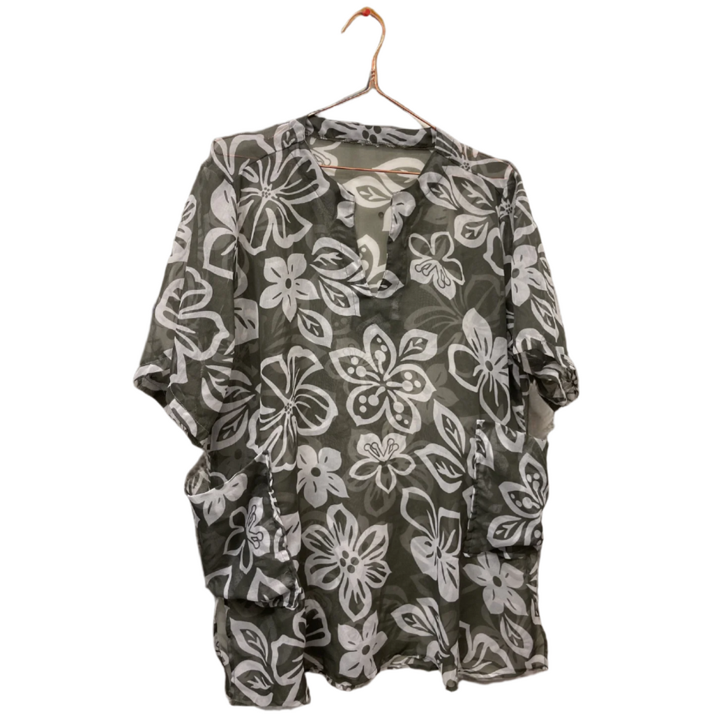 Rubynee  Vintage y2k Hawaii floral print khaki green blouse