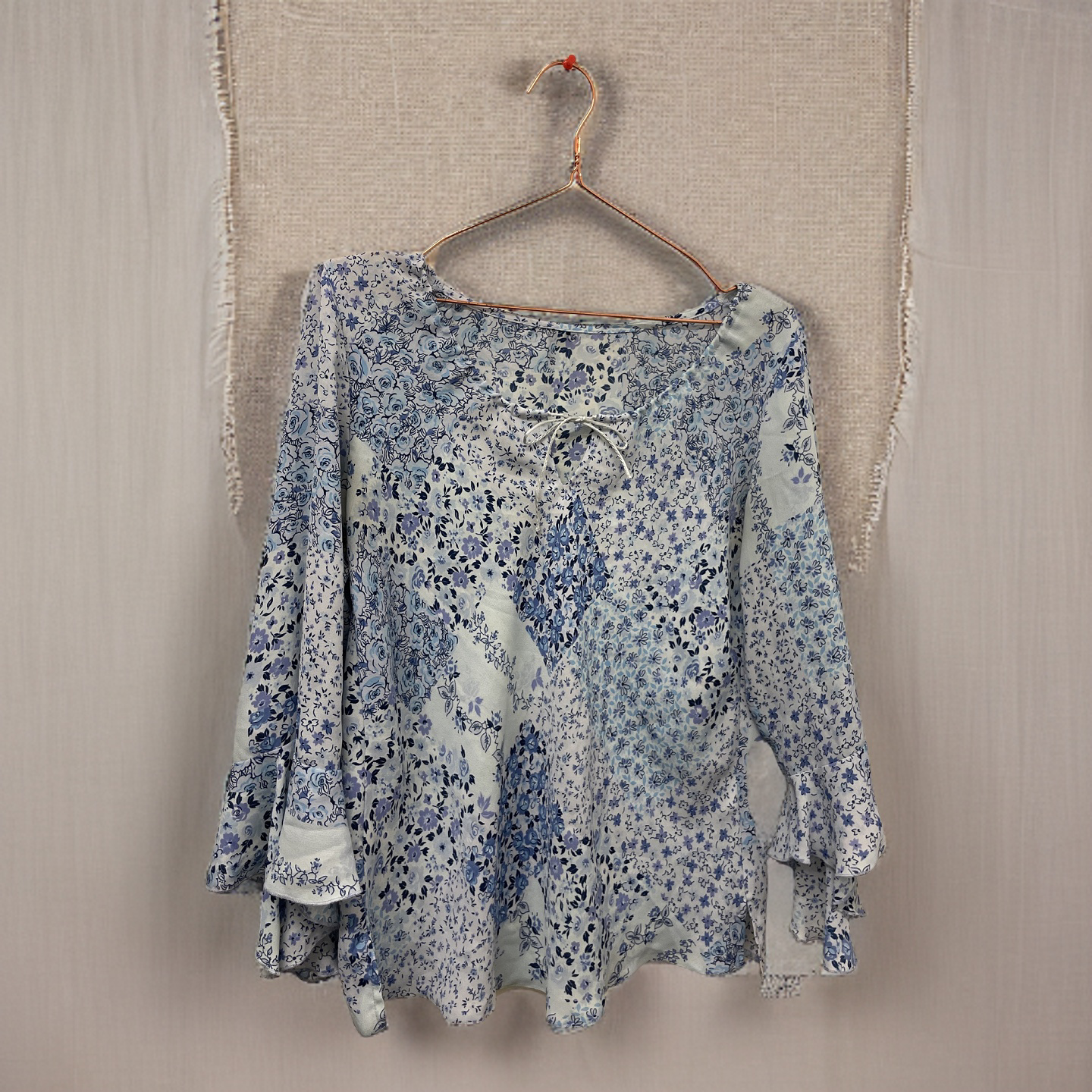 Rubynee  Vintage y2k blue floral printed cotton blouse size 8