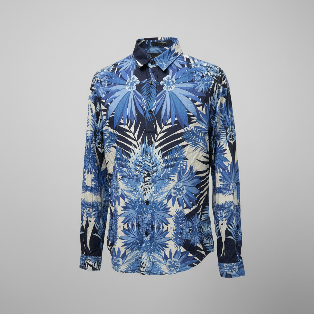 Rubynee  Vintage y2k zara man mens floral print blue short sleeve shirt