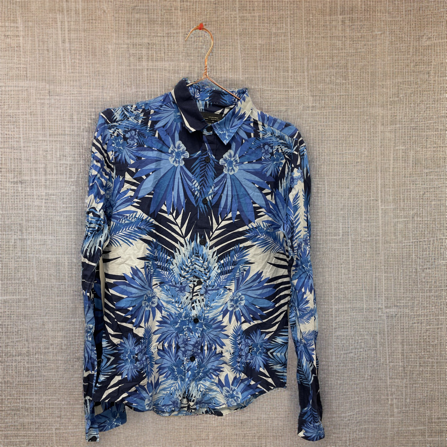 Rubynee  Vintage y2k zara man mens floral print blue short sleeve shirt
