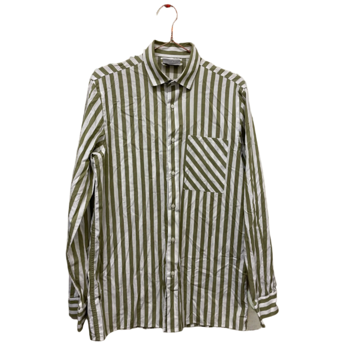 Rubynee  Vintage y2k zara man green stripe slim fit shirt size M