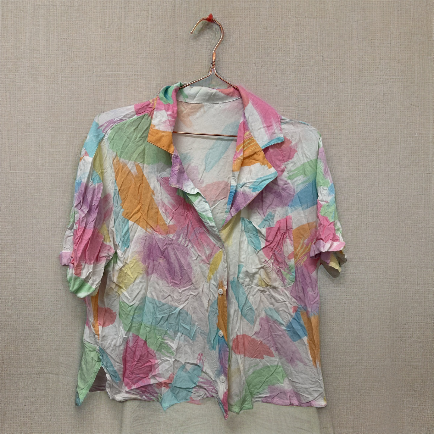 Rubynee  Vintage y2k multi color abstract print short sleeve shirt