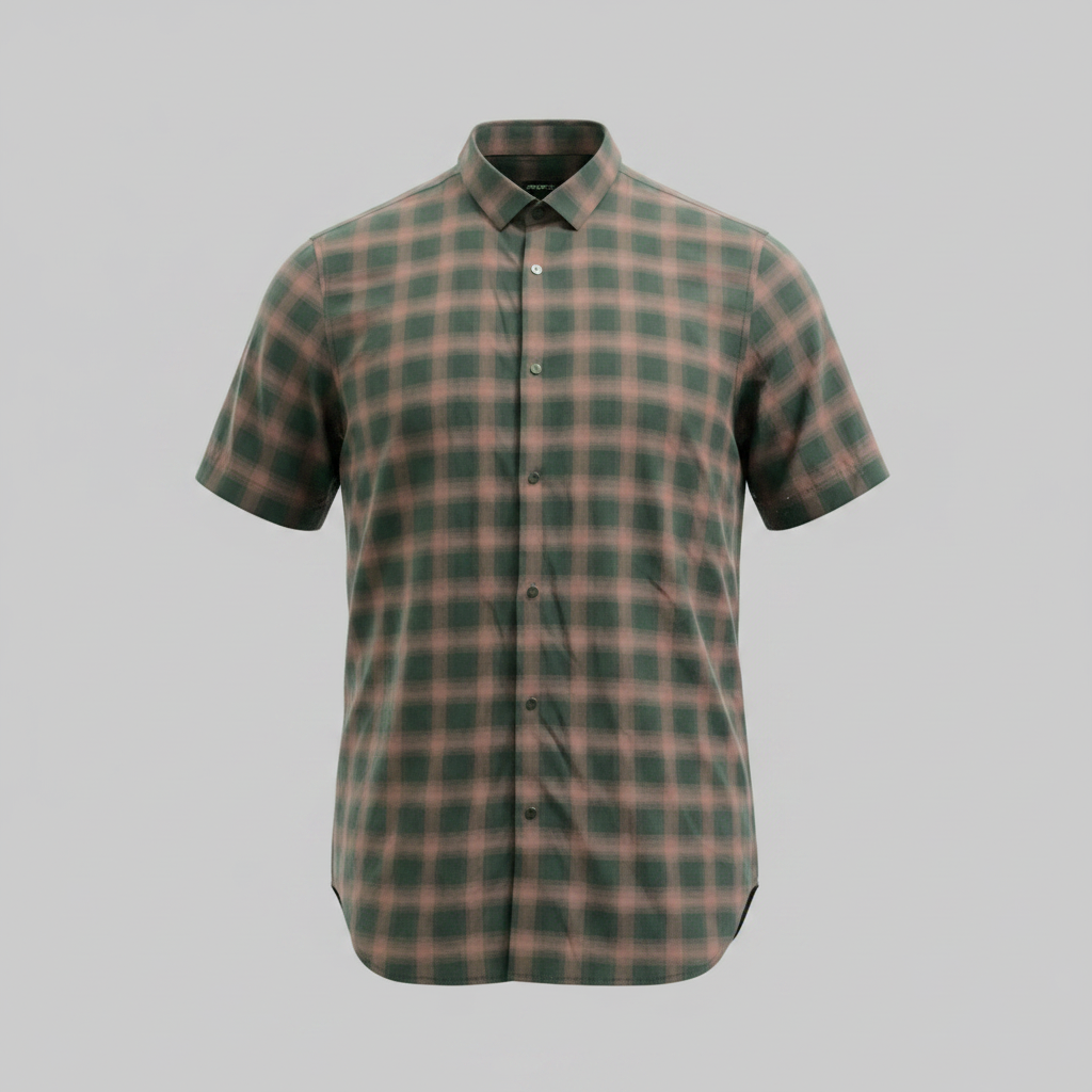 Rubynee  Vintage y2k mens river island dark brown checkered slim fit short sleeve shirt