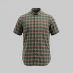 Rubynee  Vintage y2k mens river island dark brown checkered slim fit short sleeve shirt