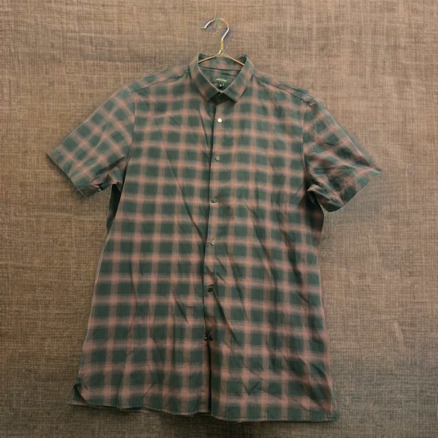 Rubynee  Vintage y2k mens river island dark brown checkered slim fit short sleeve shirt