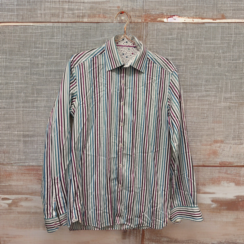Rubynee  Vintage y2k Mark & Spencers mens multicoloured stripped long sleeve shirt