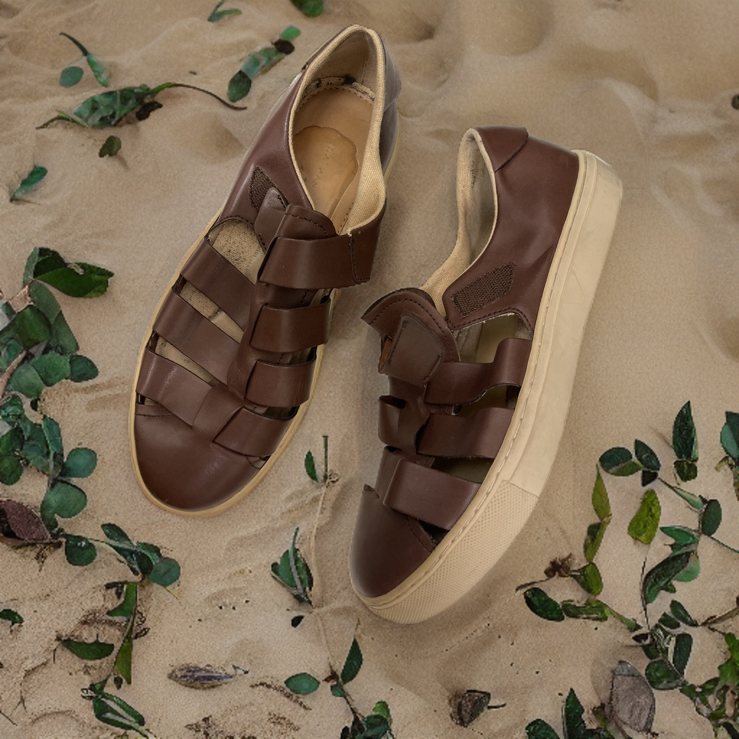 Vintage zara man brown cage leather sandal size 41