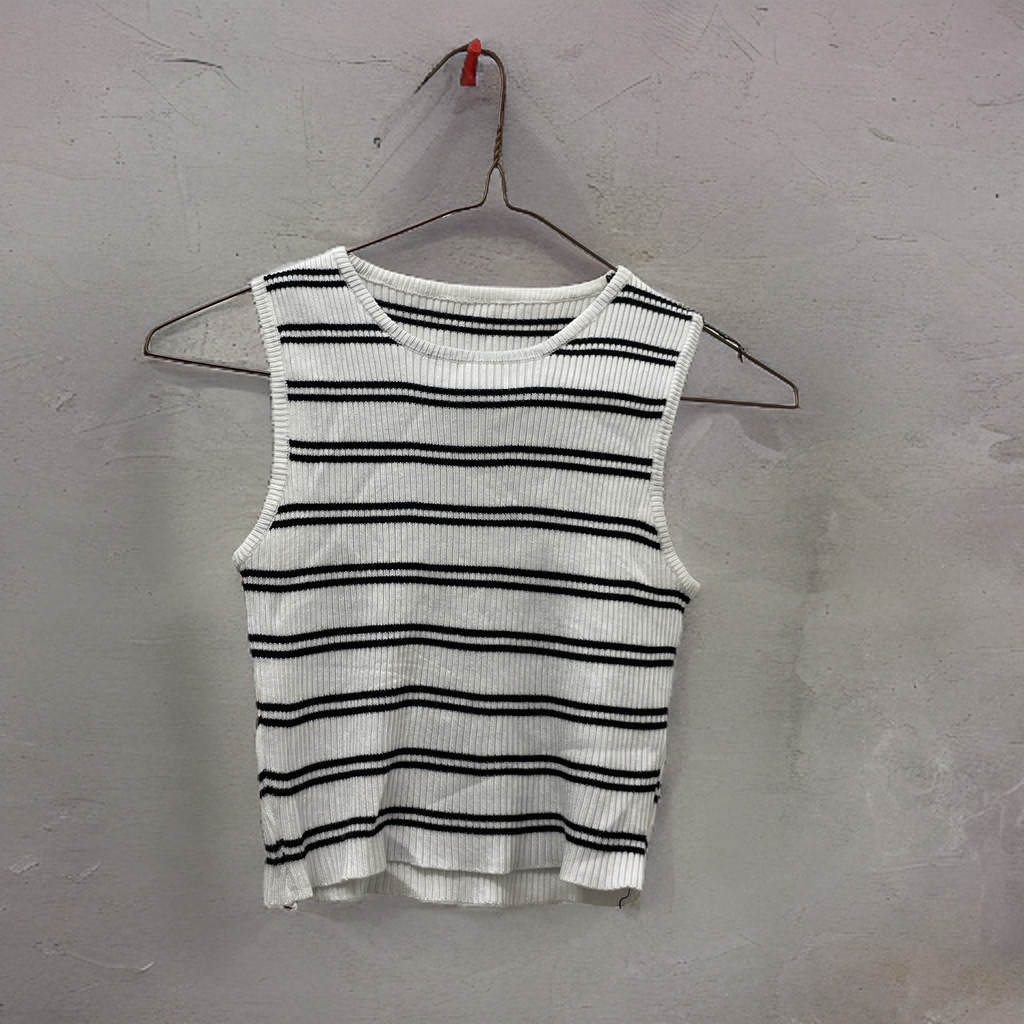 Rubynee Vintage y2k Female Knitted Black Striped sleeveless Tank Top