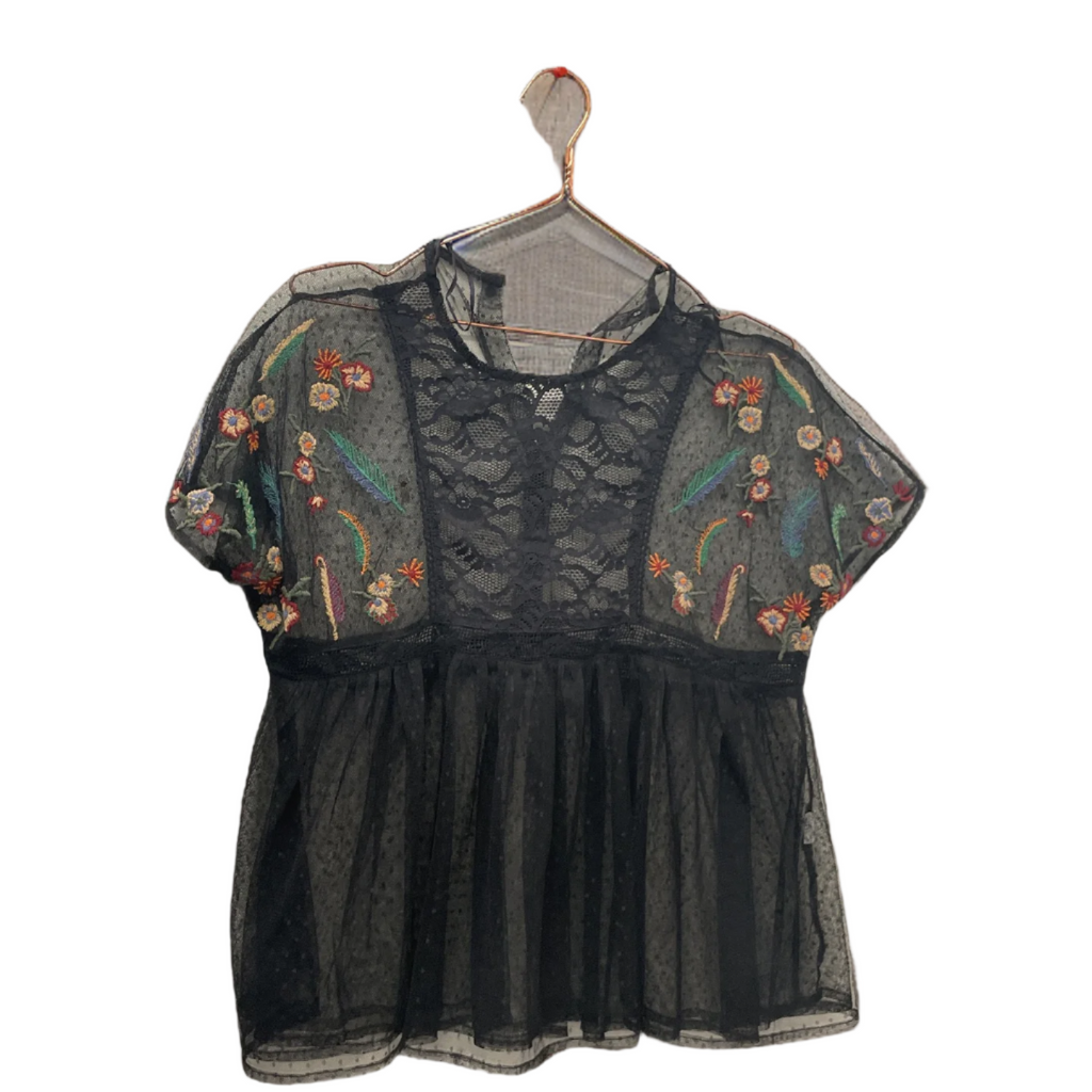 Rubynee Vintage y2k zara flowy lace short sleeve black top