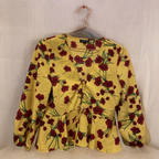 Rubynee  Vintage y2k Topshop Women Yellow Red Floral 3/4 Sleeve Polyester Crop Peplum Top size XS