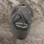 Rubynee Vintage y2k grey suede baseball cap with siuslaw river coffee roasters crest design