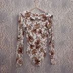 Peach floral long sleeve womens bodysuit size S