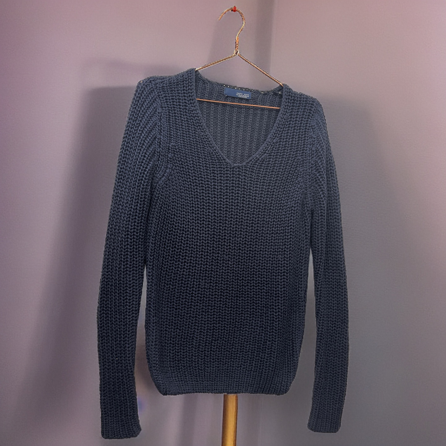 Rubynee Vintage y2k Zara Knitted Blue V-Neck Sweater
