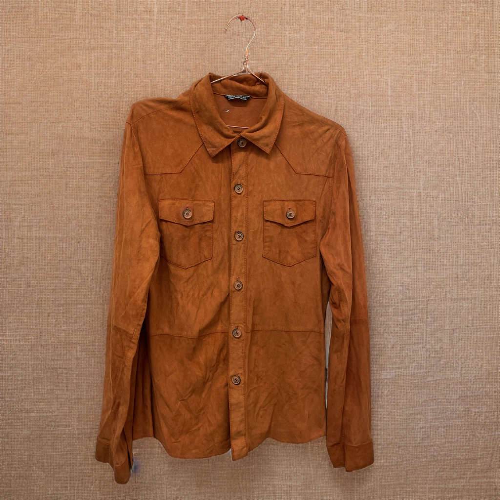 Rubynee  Vintage y2k mens suede orange denim couture long sleeve shirt