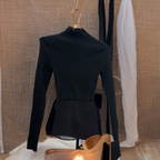 Rubynee Vintage y2k Women turtle neck black Long Sleeve Plain Short Stretch Casual top