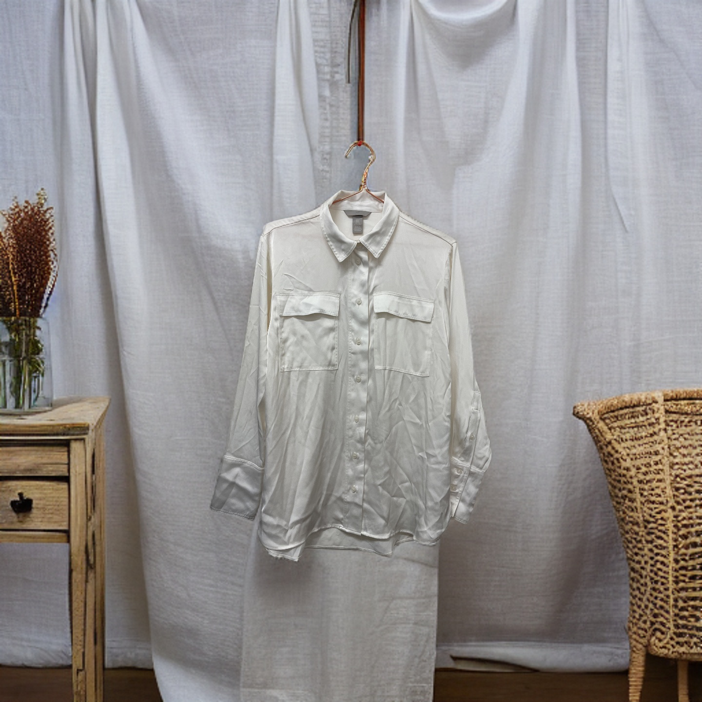 Rubynee  Vintage y2k H&M white regular fit linen long sleeve shirt