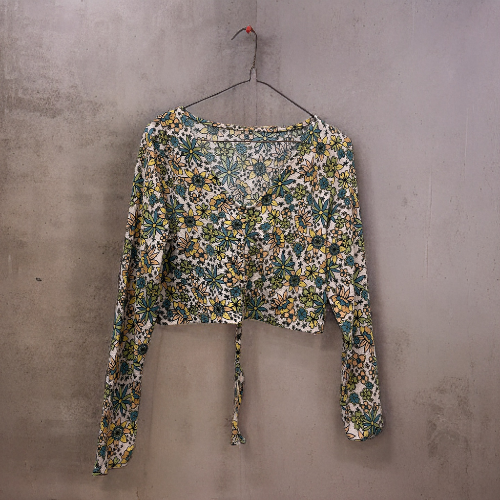 Rubynee Vintage y2k Floral patterned Silk multi Hippie Wrap Top