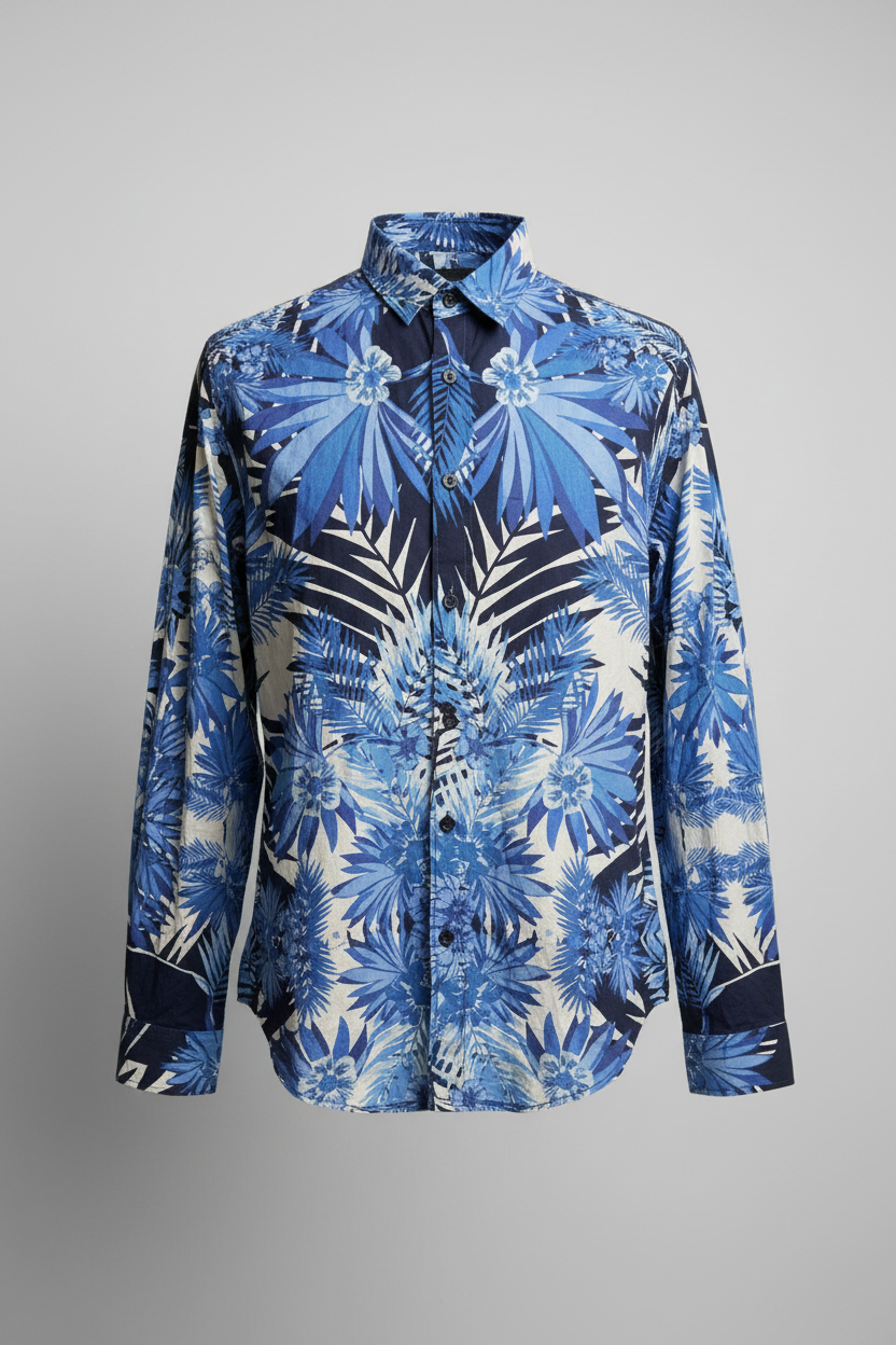 Rubynee  Vintage y2k zara man mens floral print blue short sleeve shirt