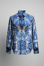 Rubynee  Vintage y2k zara man mens floral print blue short sleeve shirt