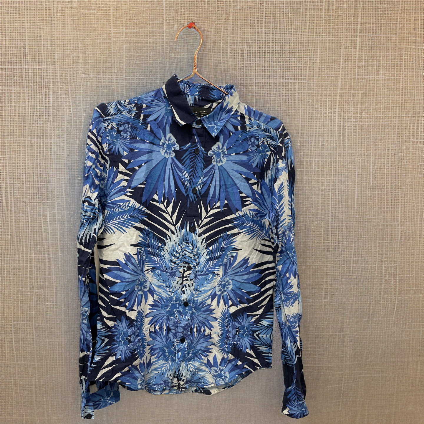 Rubynee  Vintage y2k zara man mens floral print blue short sleeve shirt