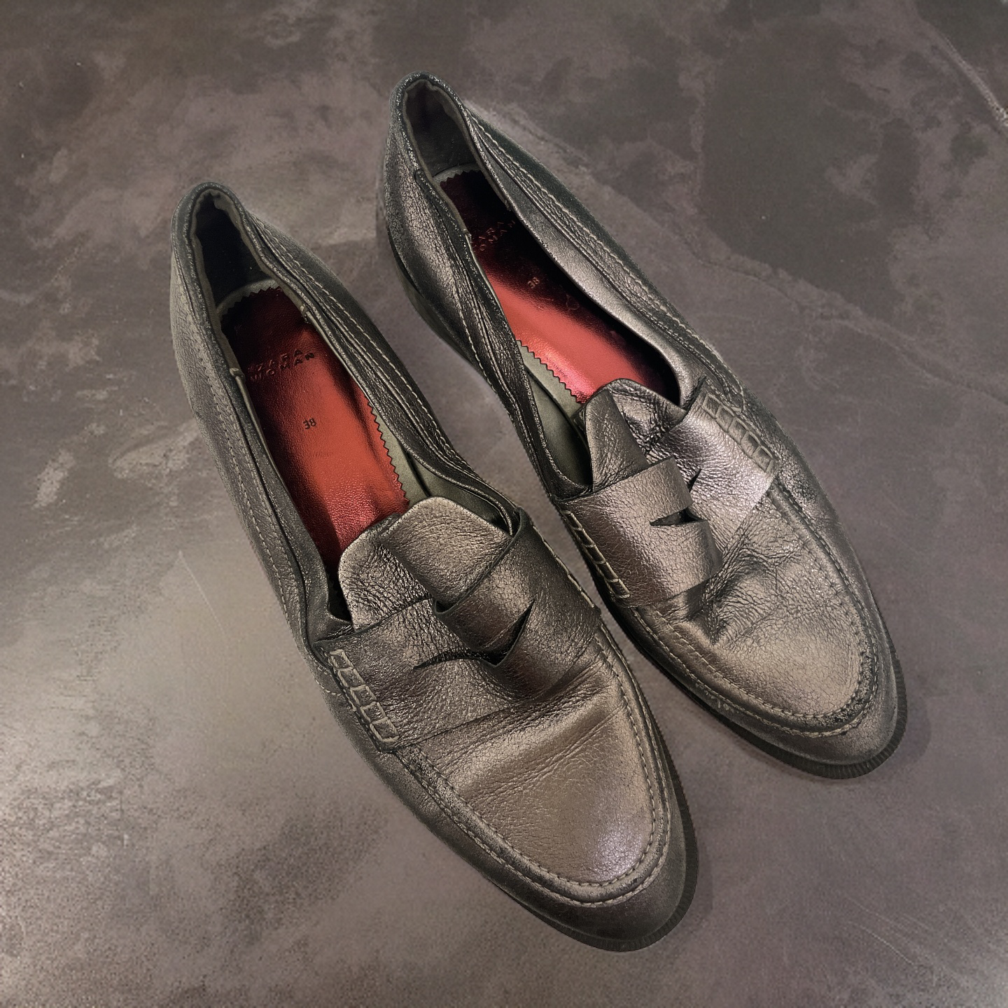 Vintage zara women grey loafers size 38