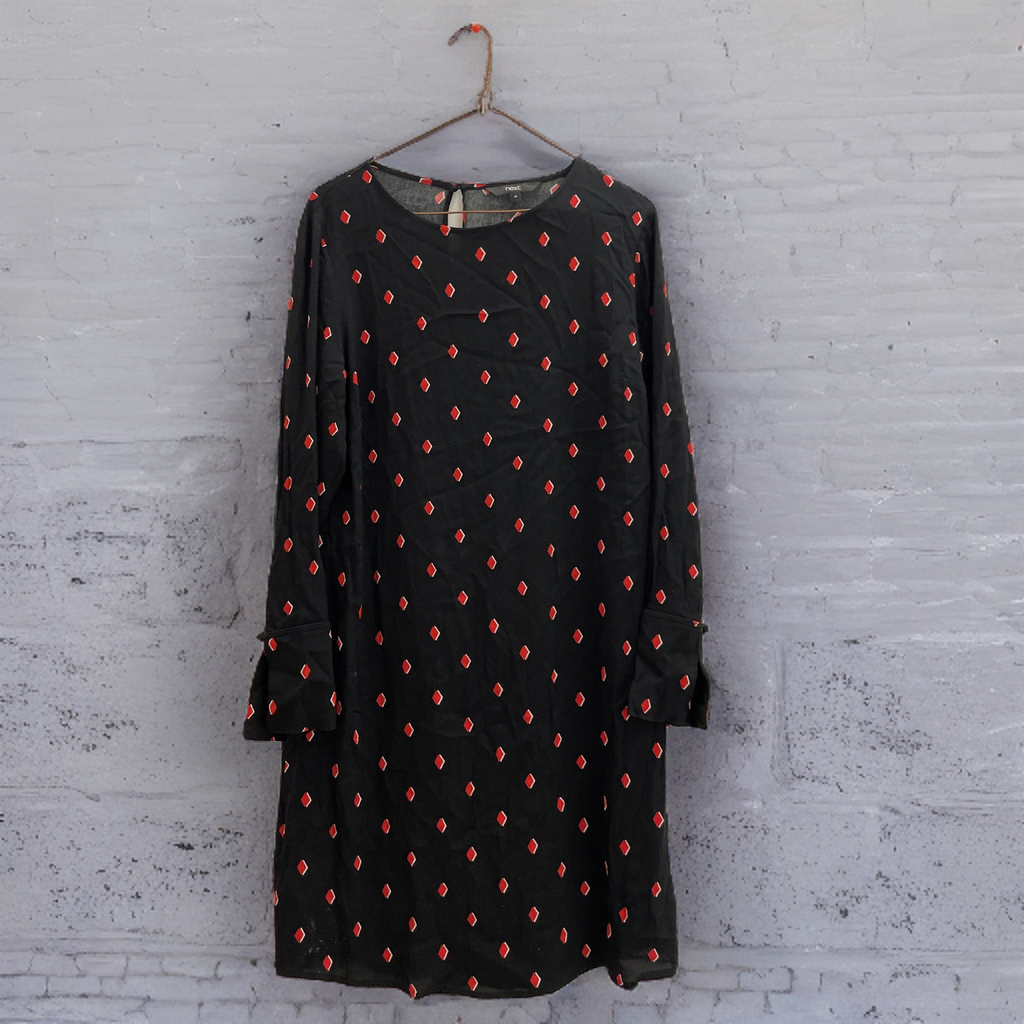 Rubynee Vintage y2k Next red diamond spot crew neck black dress