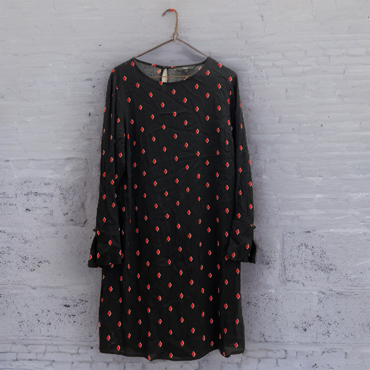 Rubynee Vintage y2k Next red diamond spot crew neck black dress