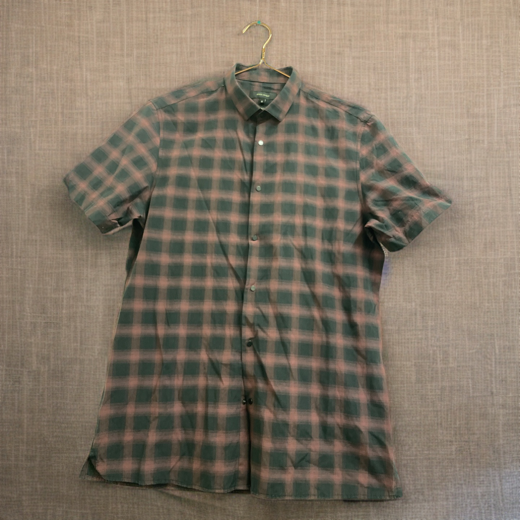 Rubynee  Vintage y2k mens river island dark brown checkered slim fit short sleeve shirt