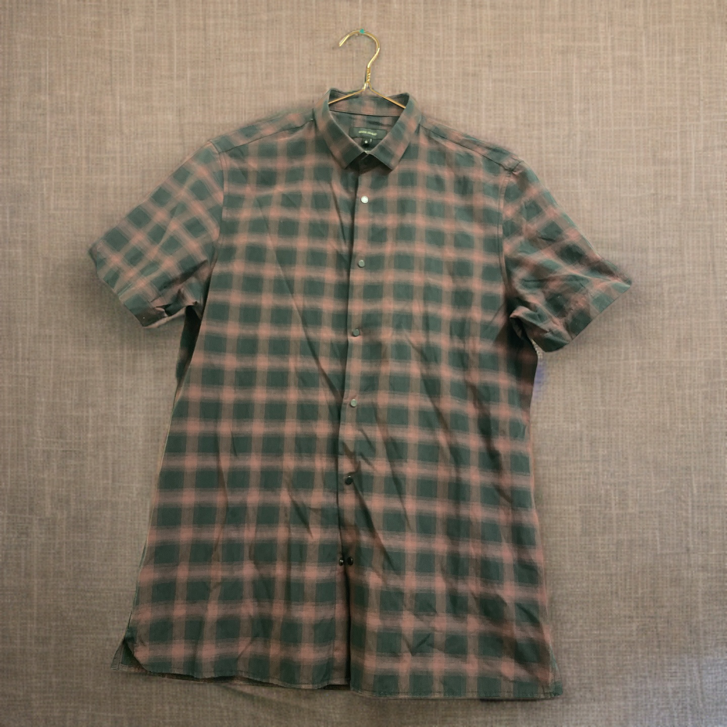 Rubynee  Vintage y2k mens river island dark brown checkered slim fit short sleeve shirt