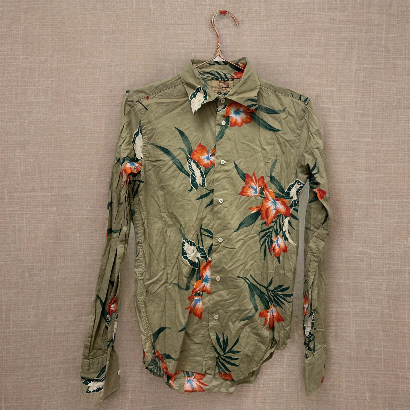 Rubynee  Vintage y2k mens green floral patterned zara shirt