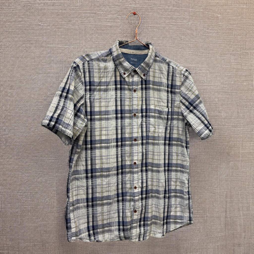 Rubynee  Vintage y2k dunnes mens short sleeve checkered shirt in blue