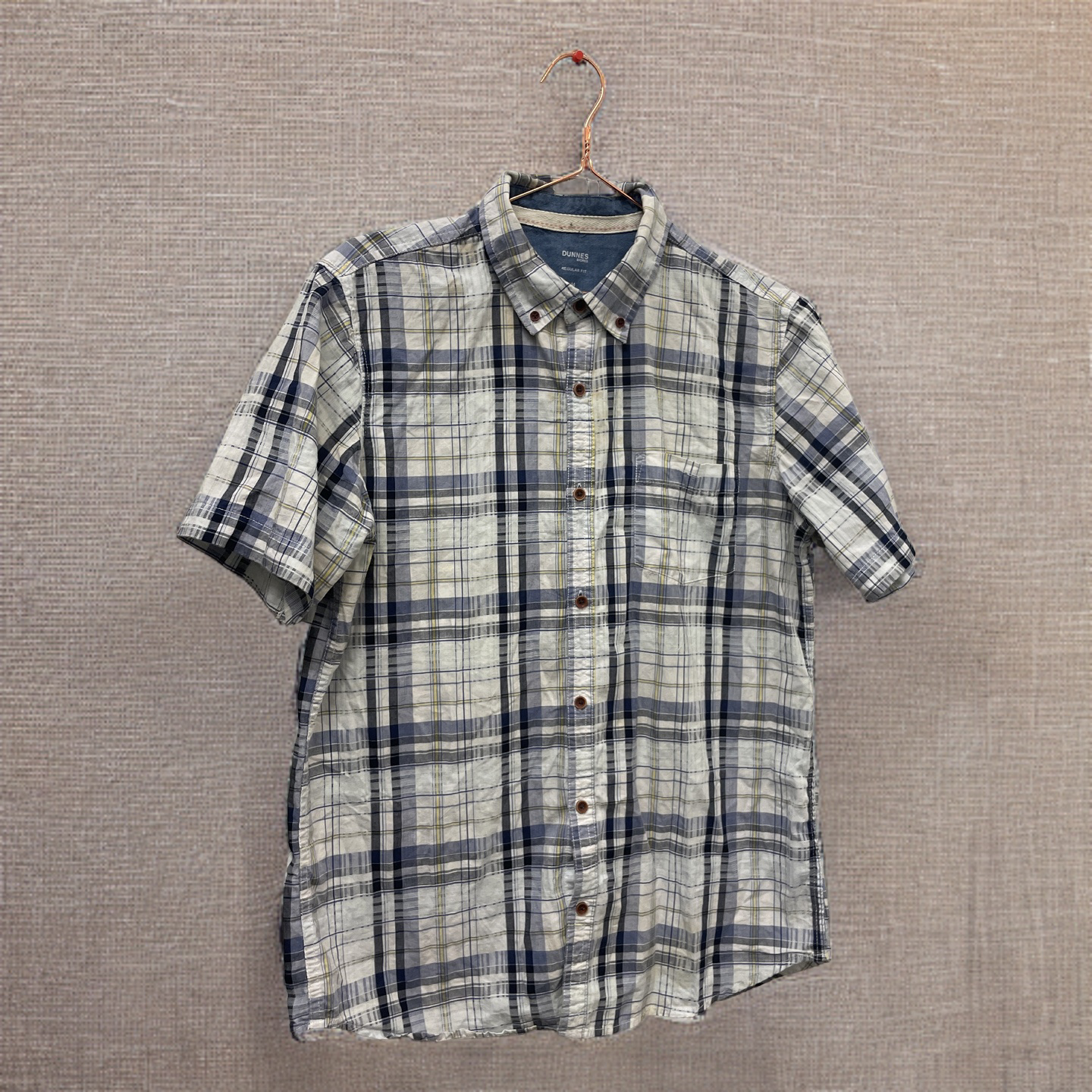 Rubynee  Vintage y2k dunnes mens short sleeve checkered shirt in blue