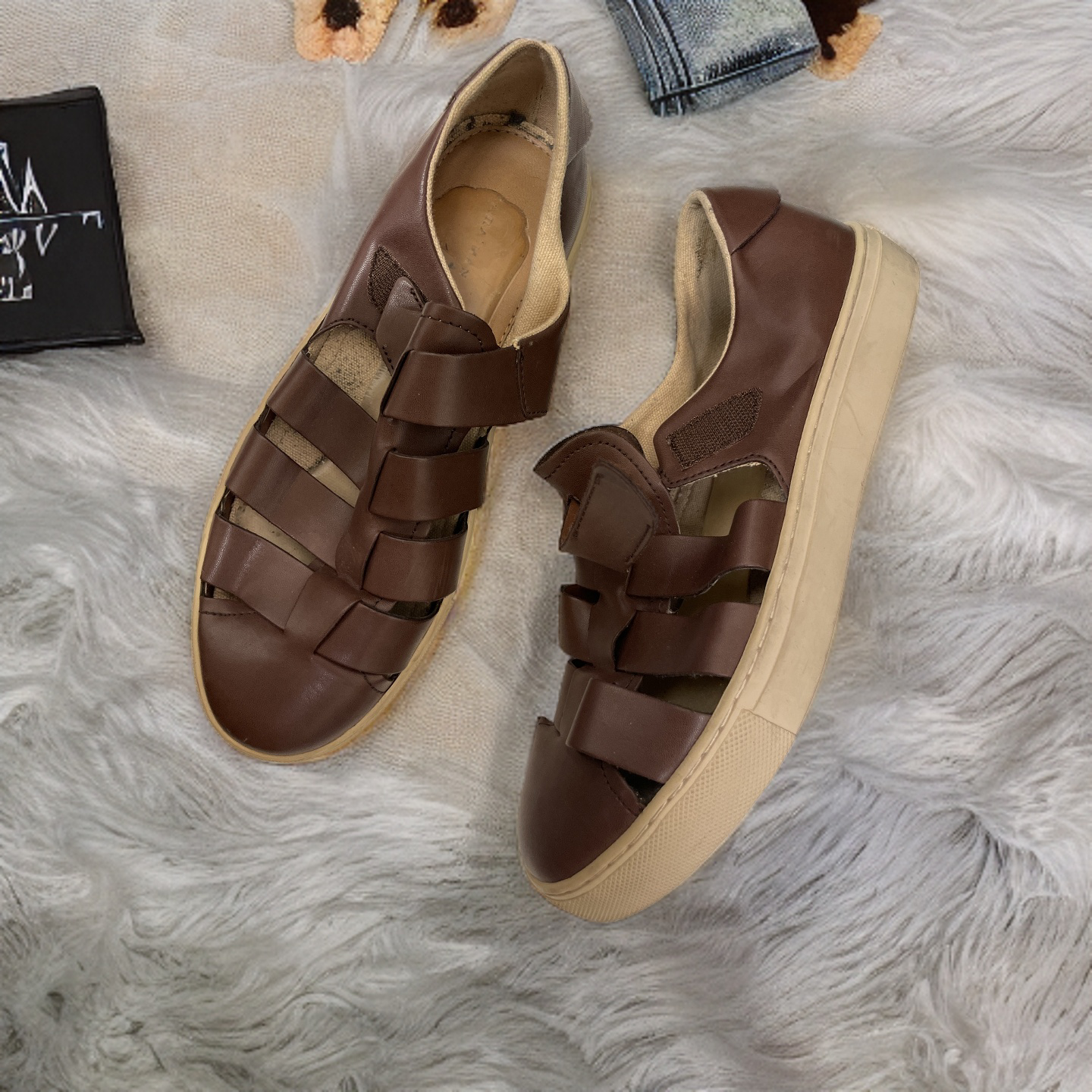 Vintage zara man brown cage leather sandal size 41
