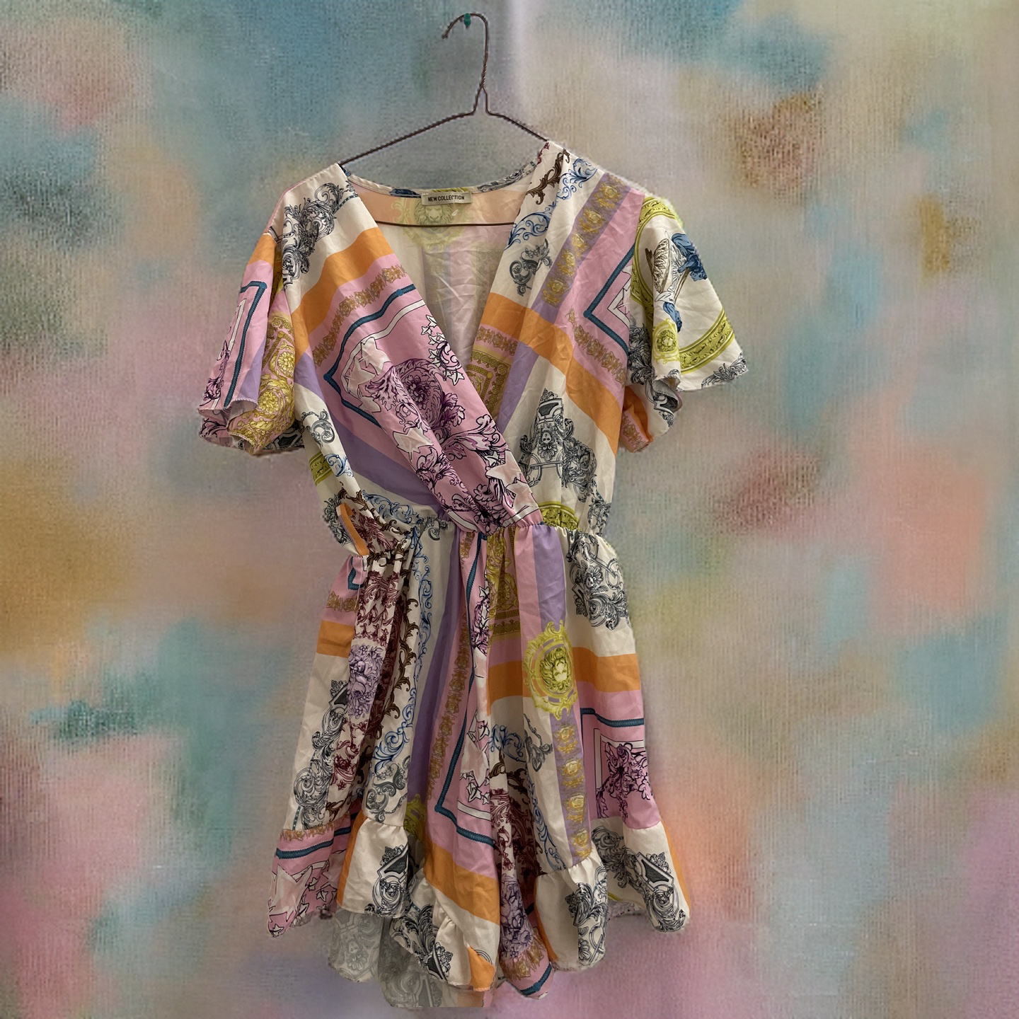 Rubynee Vintage y2k short sleeve patterned multi color mini dress