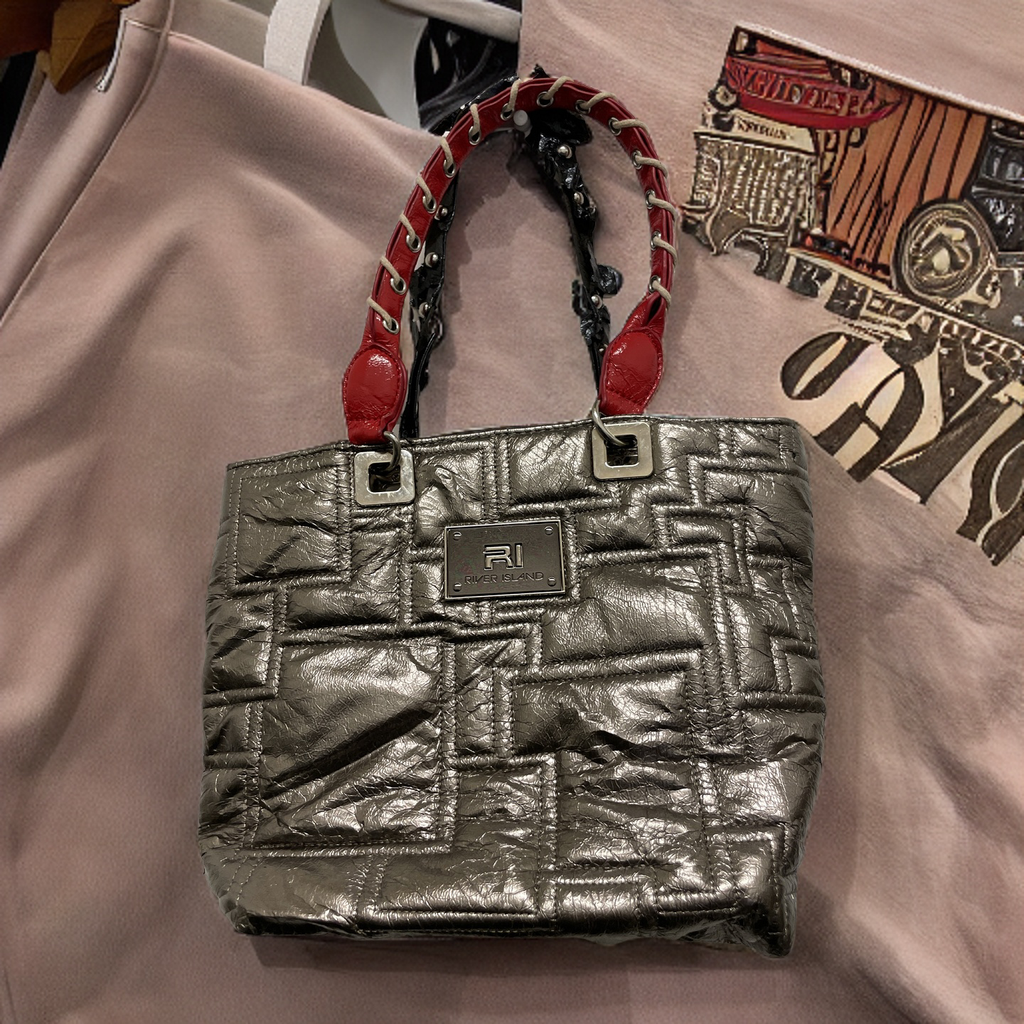  Rubynee Vintage y2k Riverisland silver leather fancy hand bag