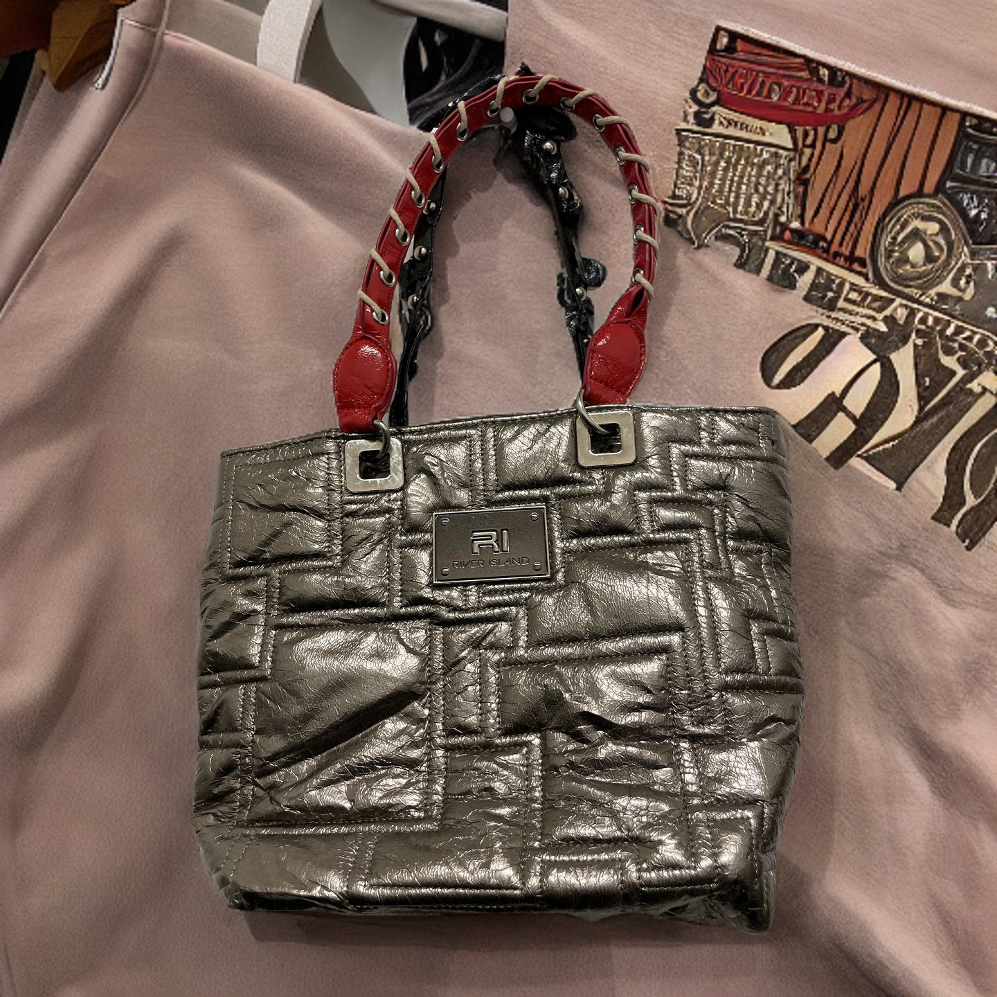  Rubynee Vintage y2k Riverisland silver leather fancy hand bag