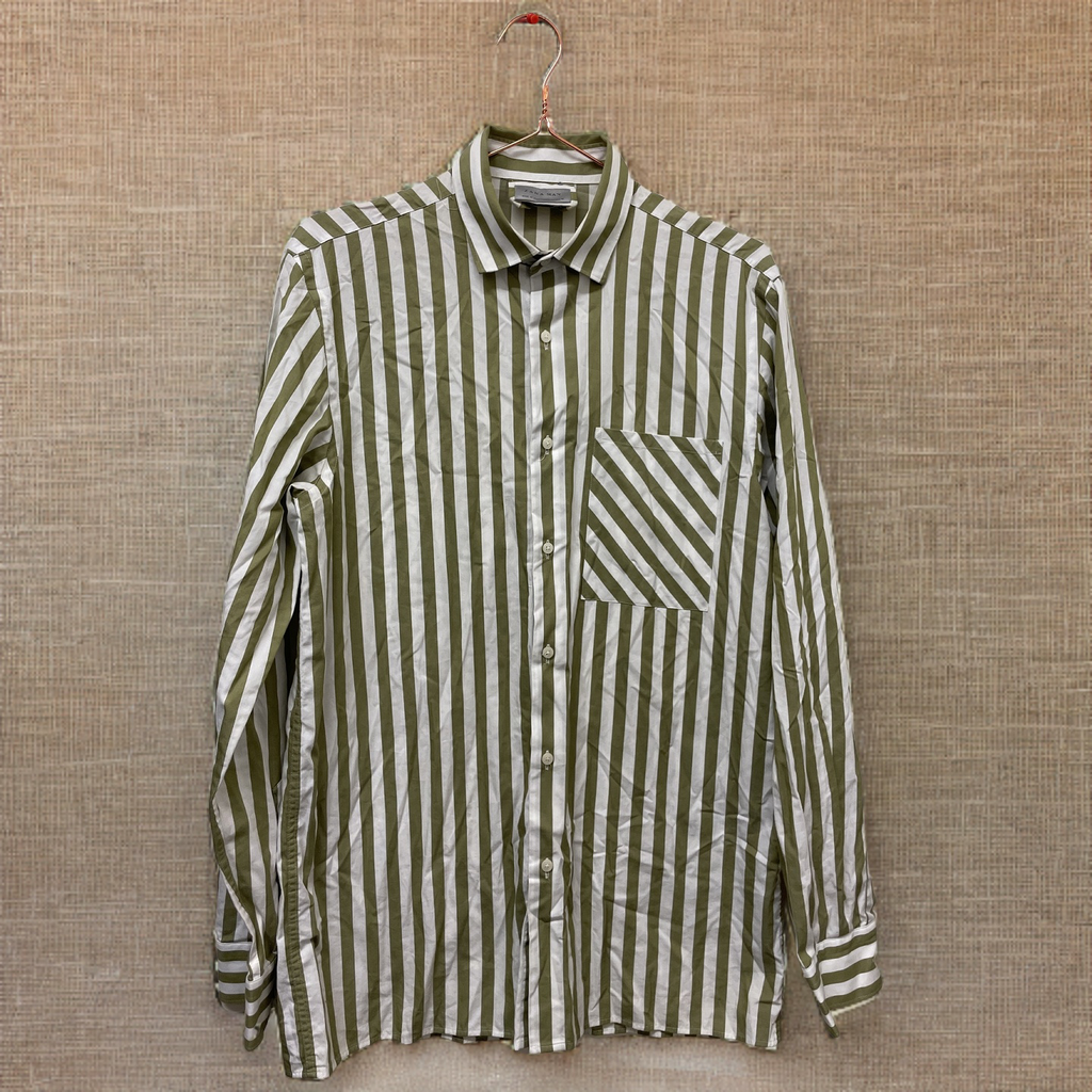 Rubynee  Vintage y2k zara man green stripe slim fit shirt size M
