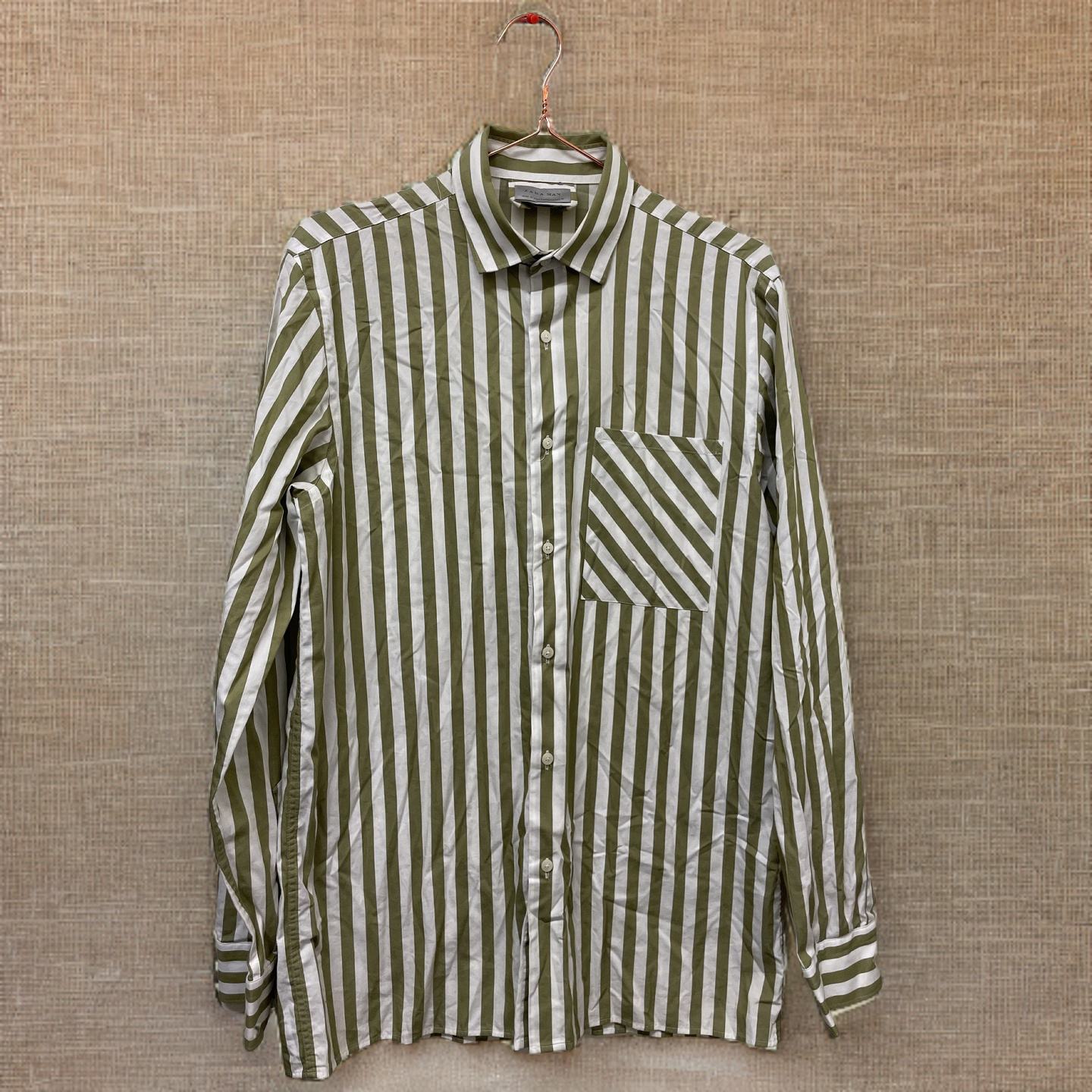 Rubynee  Vintage y2k zara man green stripe slim fit shirt size M
